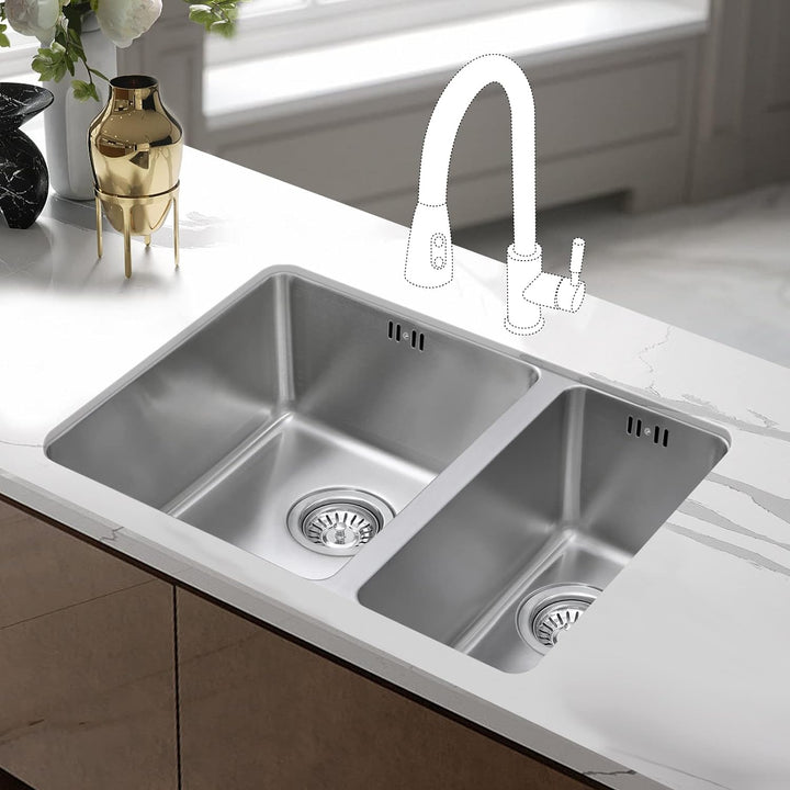 JASSFERRY Küchenspüle 1,5 Becken Unterbau-Küchenspüle, Unterbauspüle aus Edelstahl Abfluss Rohrsatz,