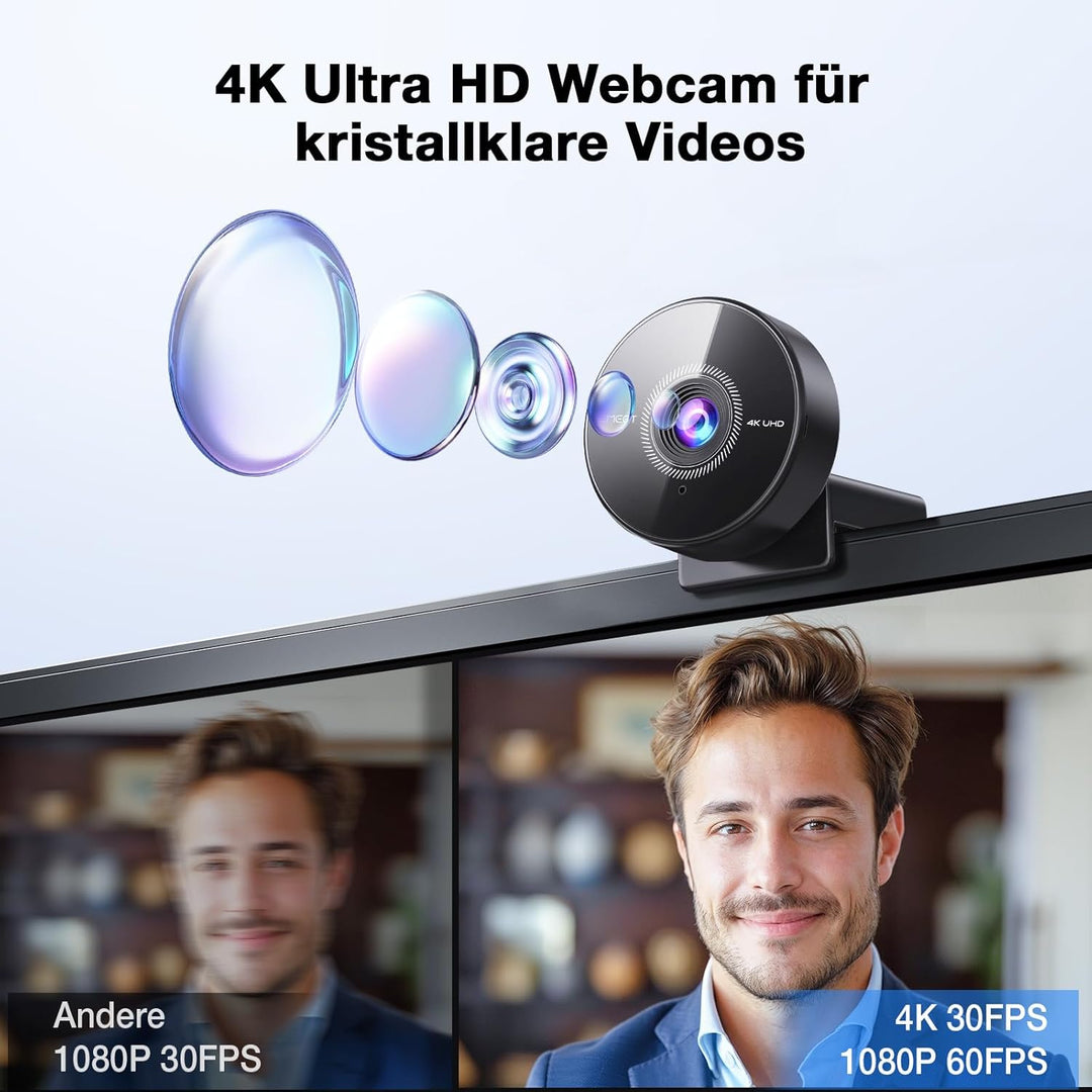 EMEET C950 4K Webcam für PC, 8 Megapixel 4K UHD, PDAF-Autofokus, Mikrofon mit Geräuschunterdrückung,