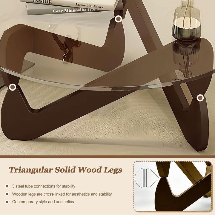 GESEILAY Couchtisch Glas Holz Dreieckiger Wohnzimmertisch Modern Couchtische Tisch Wohnzimmer für Co