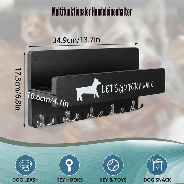 Hundegarderobe mit Ablage, Hundeleinenhalter Wand, Schwarz, Schwarz