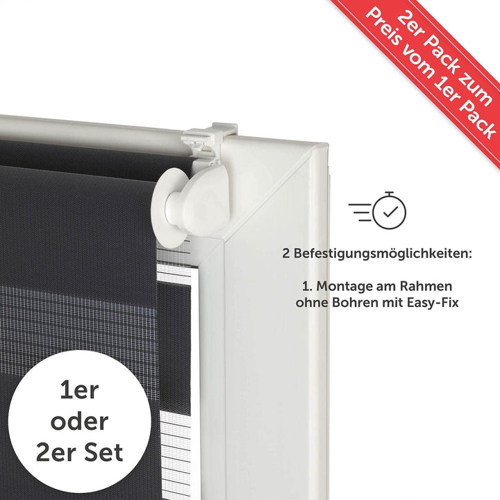 Blumtal Doppelrollo 65 x 130-155cm - Klemmfix Rollo, Rollos für Fenster ohne Bohren, Klemmrollo für