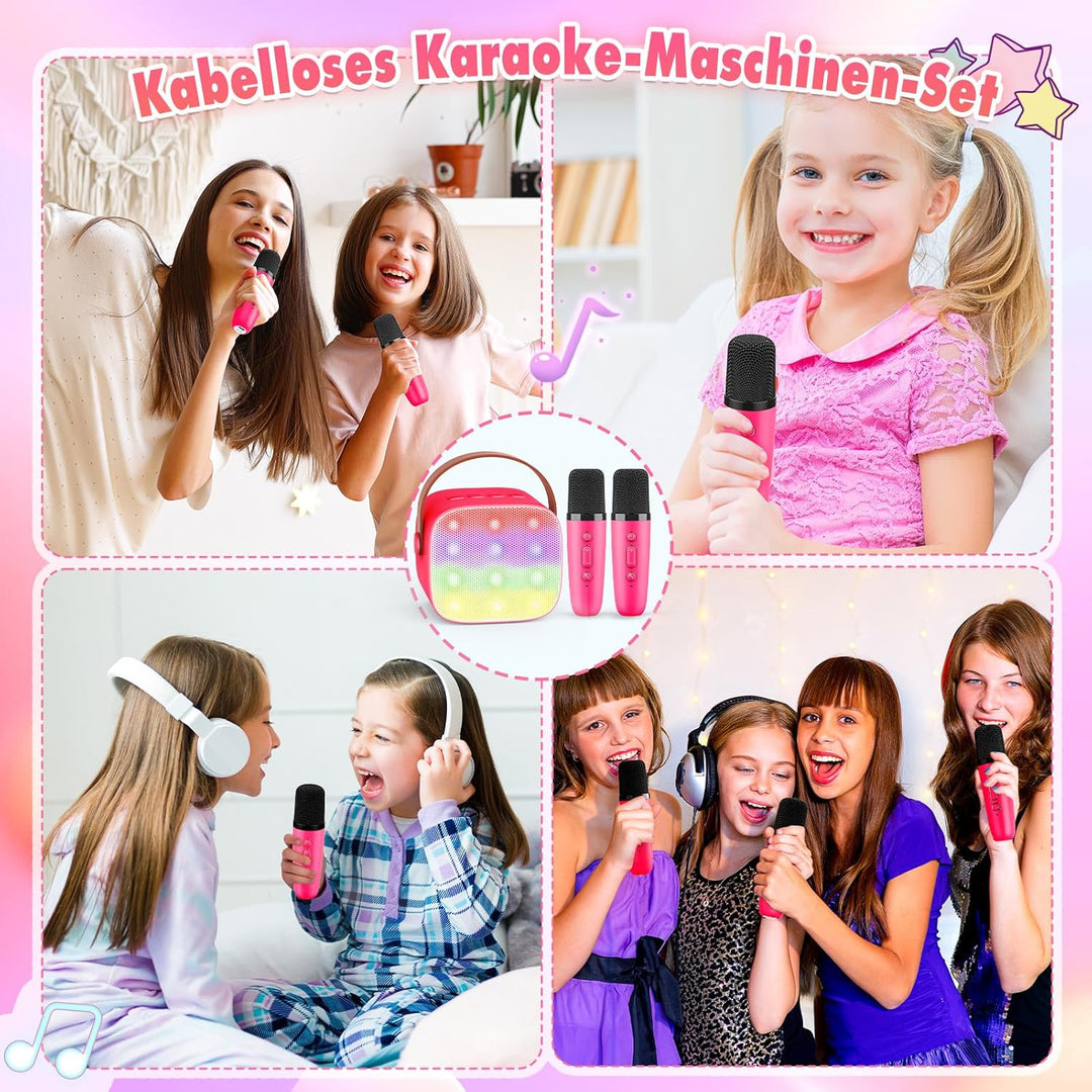 Dislocati Tragbarer Karaoke Maschine mit 2 Bluetooth Mikrofon, Kinder Geschenke Spielzeug für 3-12 J