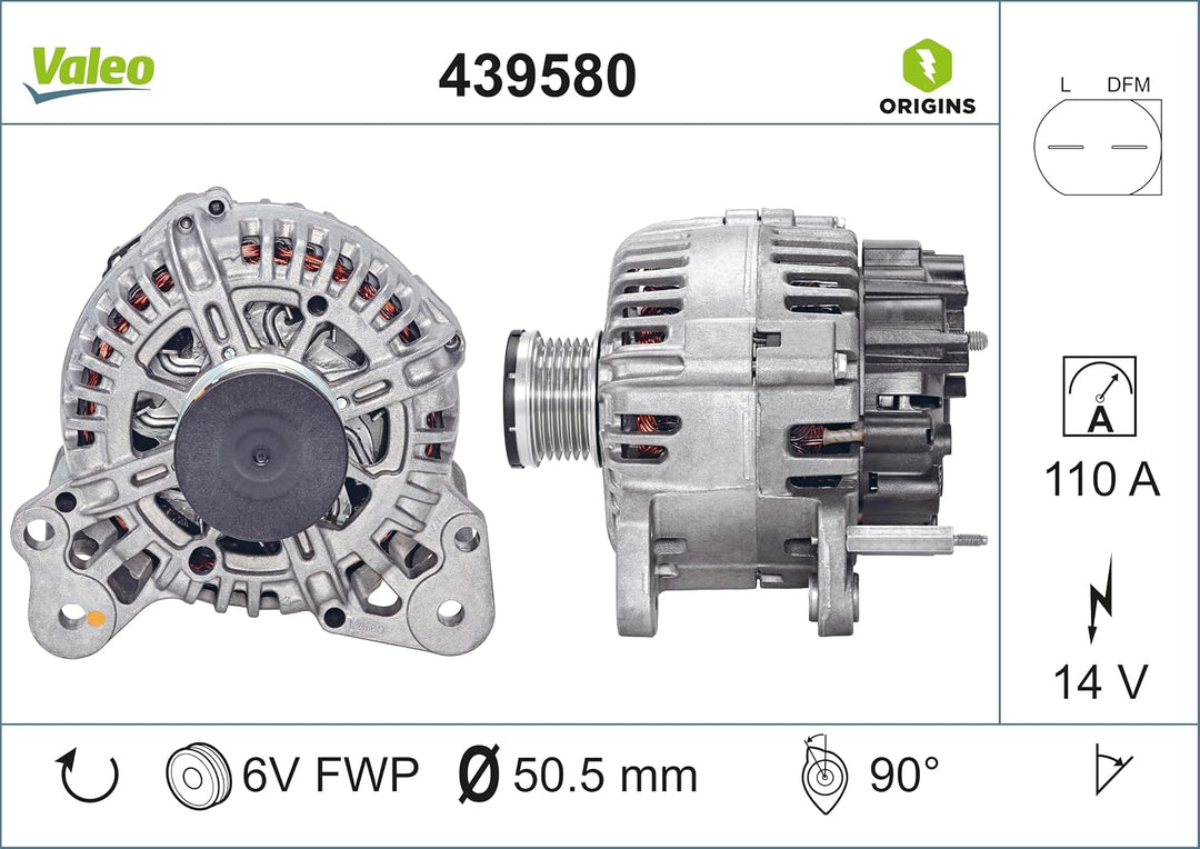 VALEO 439580 Generator Ladestrom des Generators: 110 Amp Rippen: 6 rippen Riemenscheibe Ø: 50,5 mm S