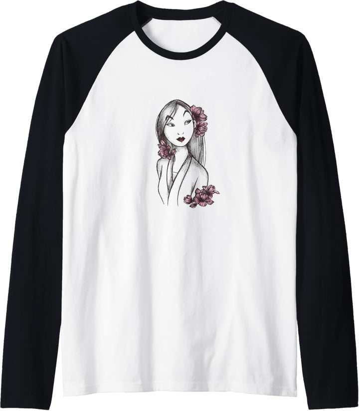 Disney Mulan Sketched Floral Hair Portrait Raglan