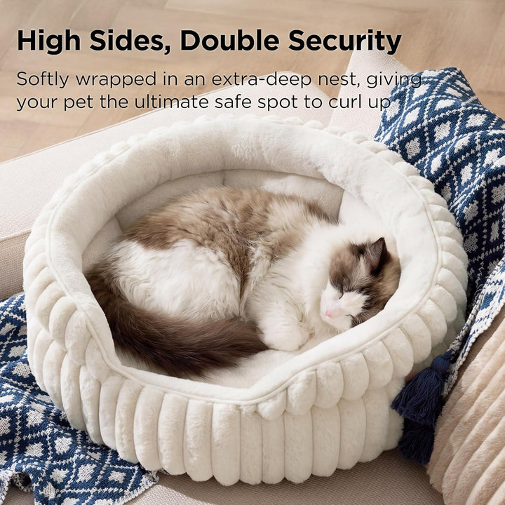 BEDSURE Flauschiges Katzenbett für Wohnungskatzen - 58 x 58 cm kleines rundes Katzenbett, waschbares
