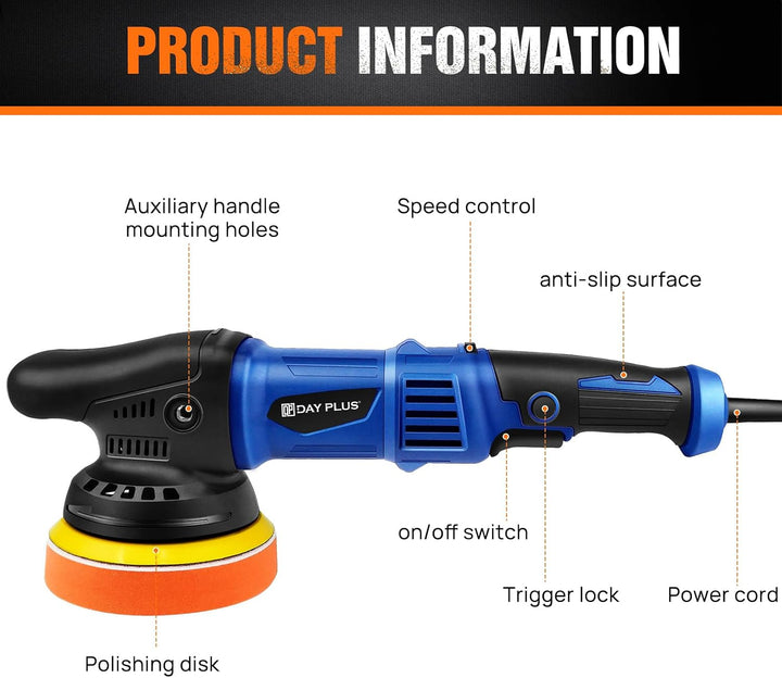 920W Auto Poliermaschine Exzenterpolierer , 6 Variable Geschwindigkeit, mit 127mm Polierschwamm, zum