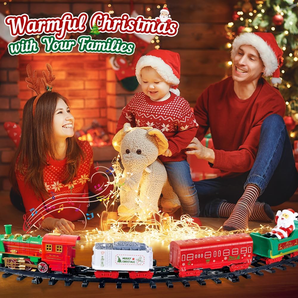 VATOS Hängendes Weihnachtszugset – Weihnachtszugspielzeug mit Licht und Sound für Jungen und Mädchen