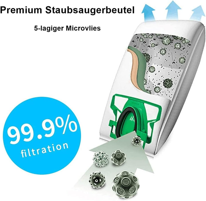 6 Microvlies Staubsaugerbeutel, 5 lagig, Allergiker geeignet, Premuim Qualität geeignet Vorwerk Kobo