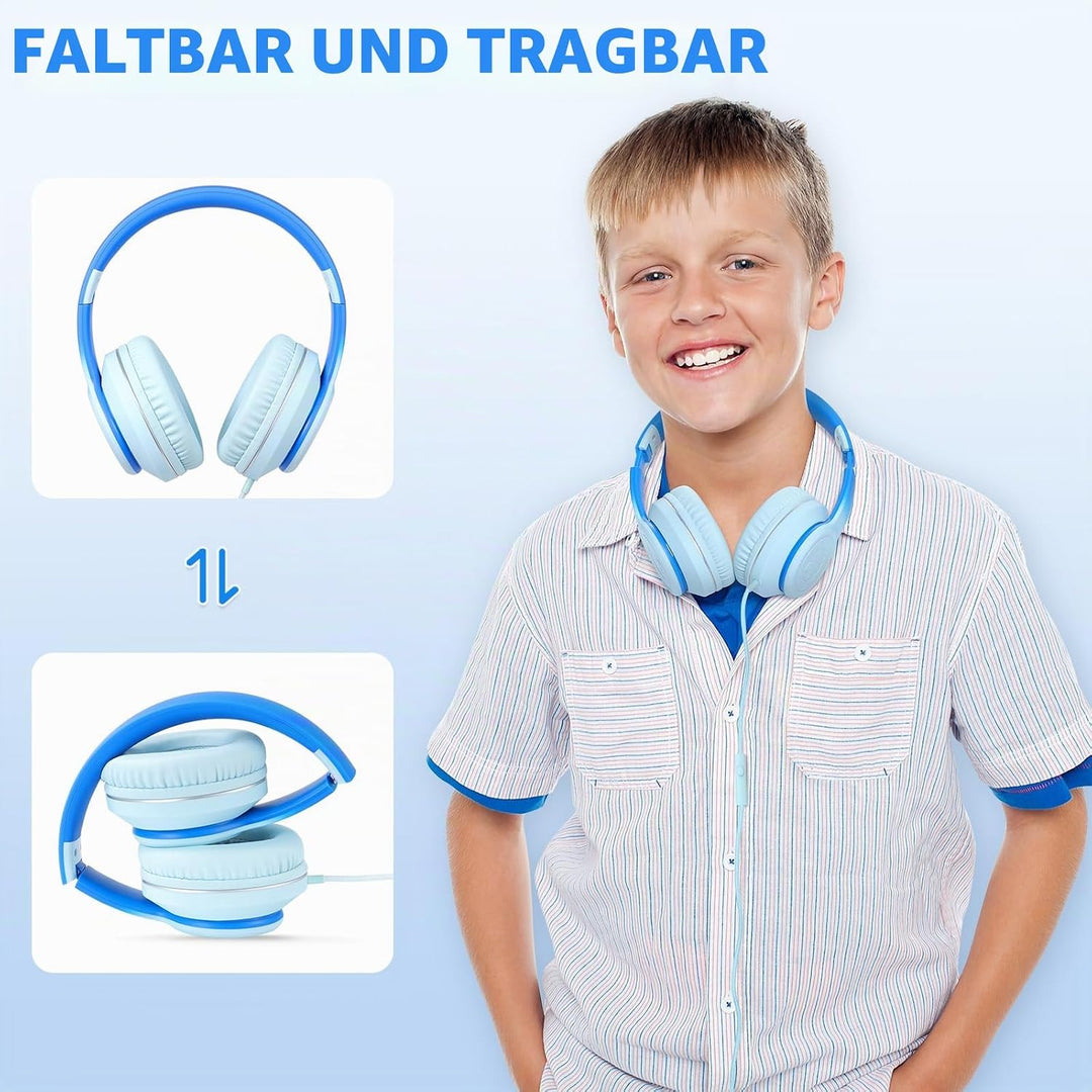 RockPapa L22 Kinder kopfhörer, Kabel Kopfhörer für Kinder, 3,5 mm Aux Jack, Verstellbares Stirnband