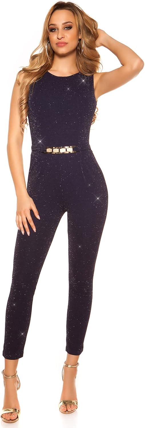 Koucla Damen Overall Jumpsuit Playsuit mit Schnalle Marine S