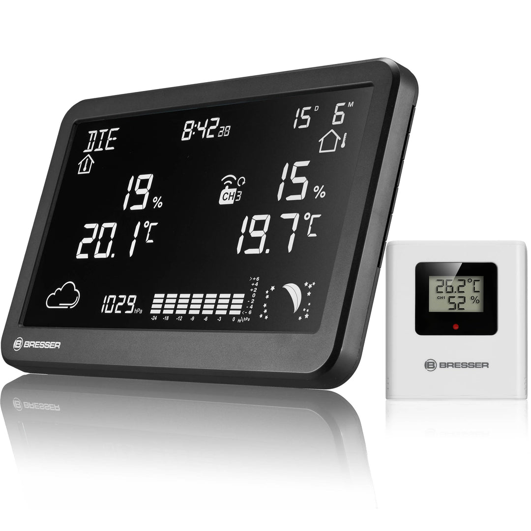 Bresser Funk-Wetterstation mit Aussensensor Temperatur Luftfeuchtigkeit Wettervorhersage Hygrometer