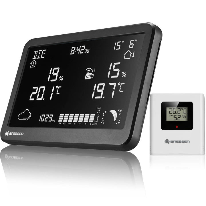 Bresser Funk-Wetterstation mit Aussensensor Temperatur Luftfeuchtigkeit Wettervorhersage Hygrometer