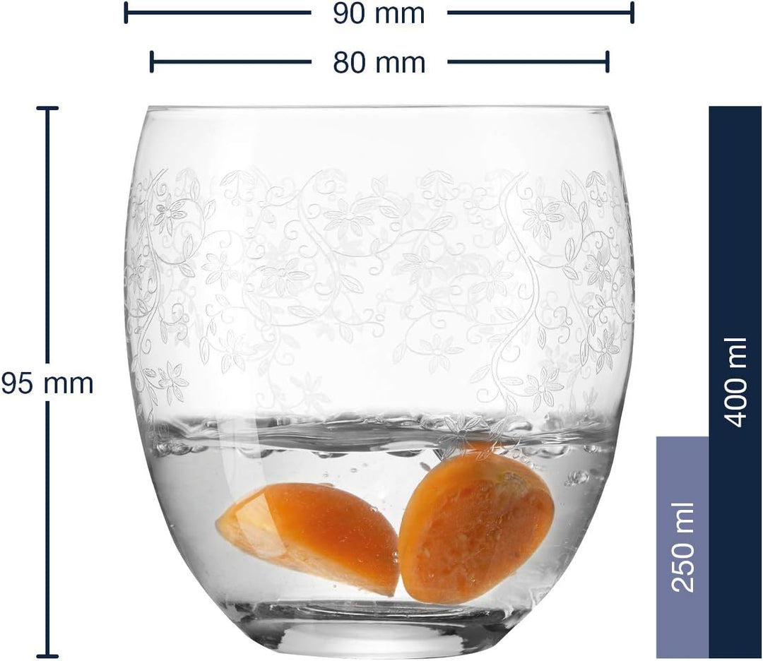 Leonardo Chateau Trink-Glas, Glas-Becher mit floralem Muster, spülmaschinenfeste Wasser-Gläser, 6er