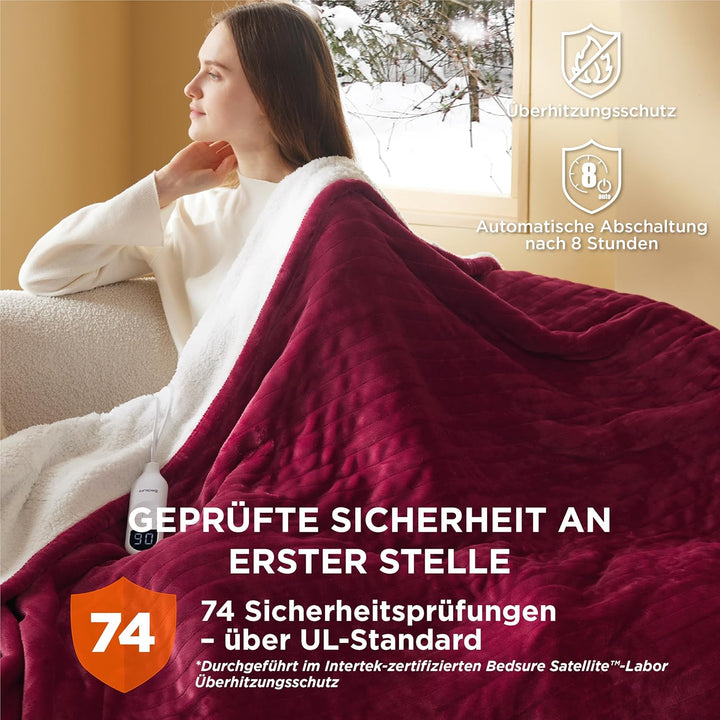 BEDSURE Heizdecke Wärmedecke Elektrische Kuscheldecke - mit Abschaltautomatik, 6 Heizstufen &amp; 10 Stu