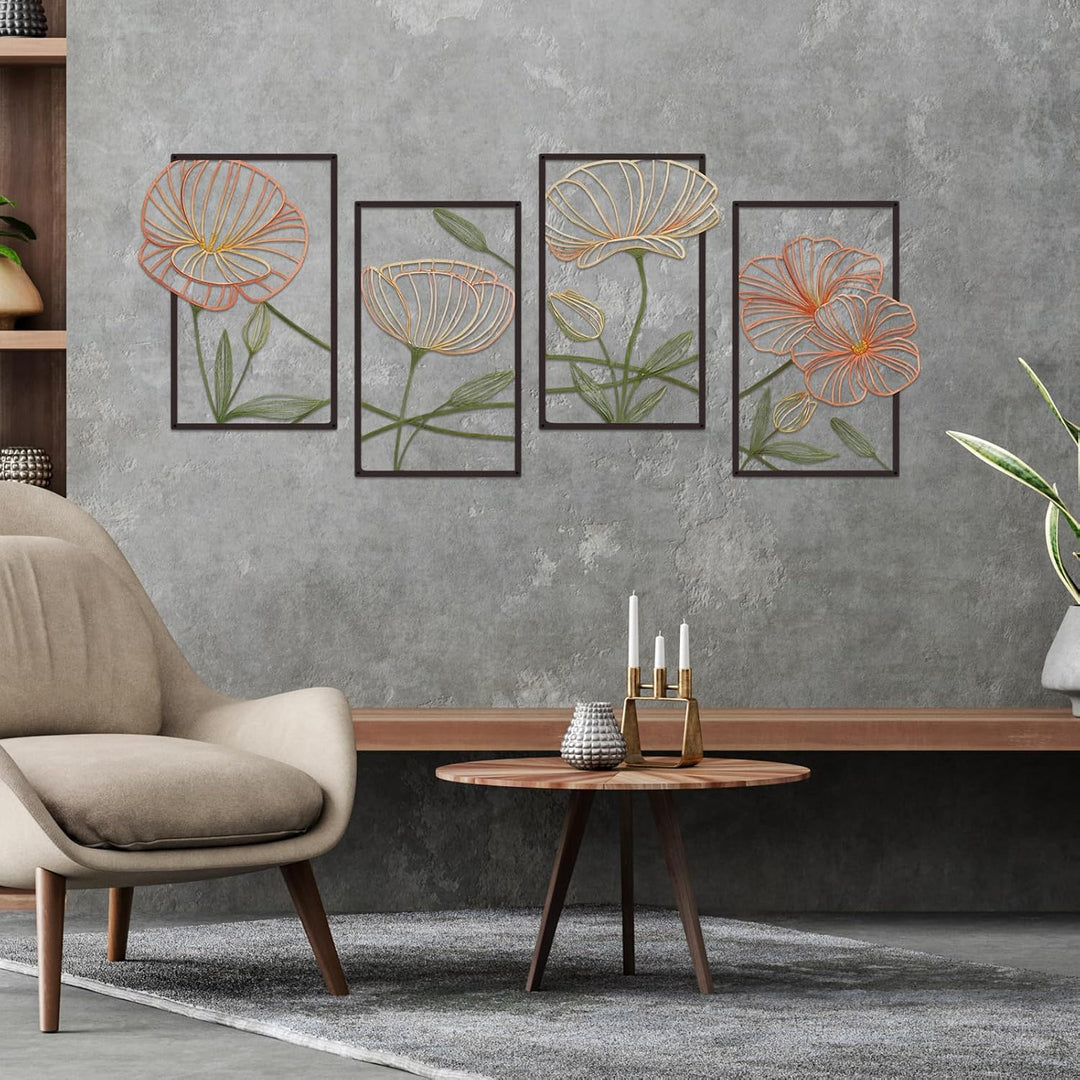 ESTART Dekor 4 Stück Metall Lotusblume Wanddekoration, Abstrakte Blumen Ästhetische Spleisslinie Kun