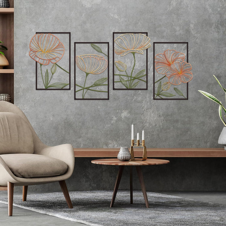 ESTART Dekor 4 Stück Metall Lotusblume Wanddekoration, Abstrakte Blumen Ästhetische Spleisslinie Kun