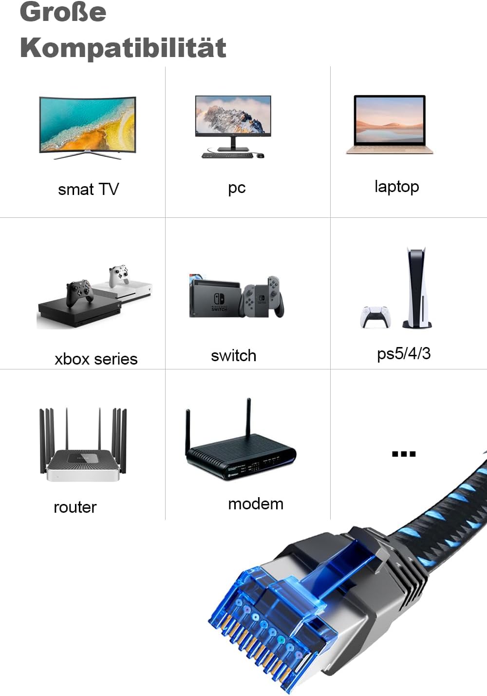 Ercielook Cat8 LAN-Kabel 15m, Nylon-Geflecht 40 Gbit/s - Für Router/Gaming | Hochgeschwindigkeits-Ne