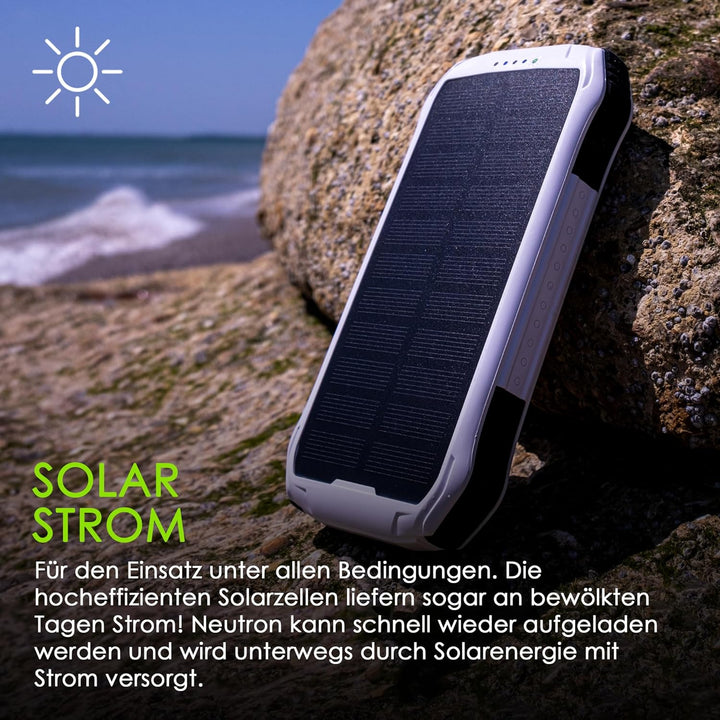 Boompods Neutron 10000mAh Power Bank Solar, tragbares Ladegerät, Solar Powerbank mit Schnellladefunk