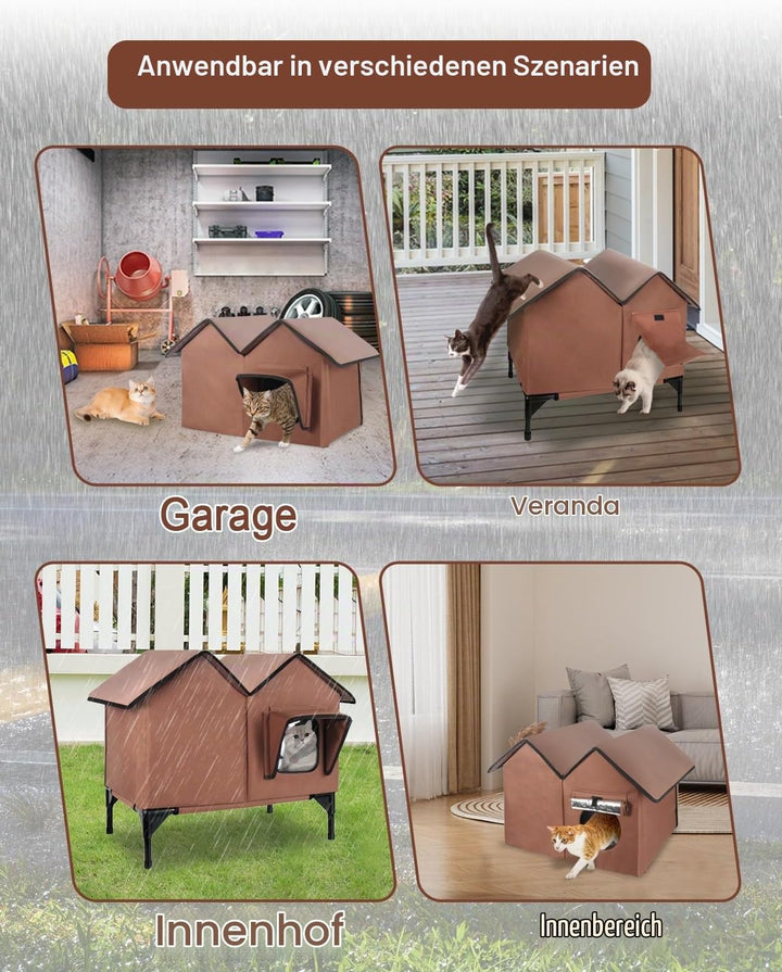 Katzenhaus im Freien, Grosse wasserdichte isolierte Katzenkennel mit erhöhter Basis, Winterhaus für