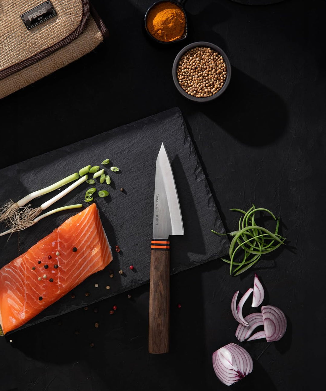 Pirge Titan Küchenmesser Set 5-teilig Santoku, Nakiri, Yanagiba, Honesuki - Rollbag einbezogen TITAN