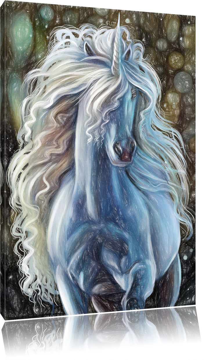 Pixxprint Trabendes weisses Einhorn als Leinwandbild/Grösse: 100x70 / Wandbild/Kunstdruck/fertig bes