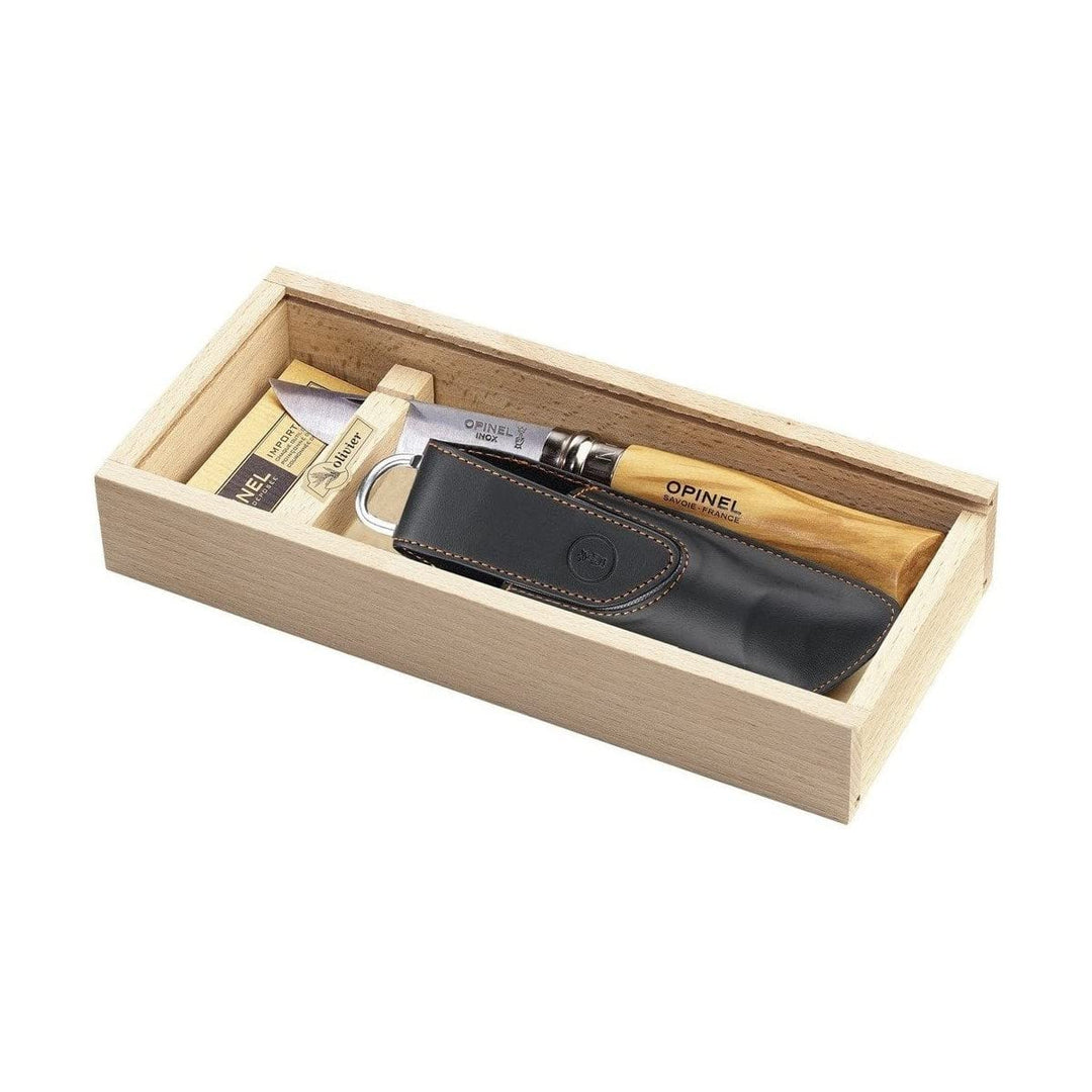 Opinel-Geschenkset inkl Messer Nr. 8,Kunstleder-Etui, in Holzgeschenkbox