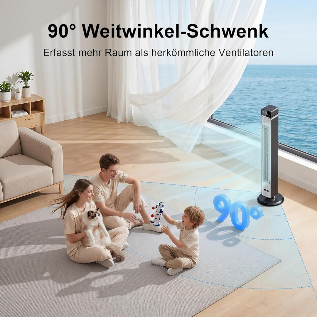 Ezify Turmventilator, 7,3 m/s Ventilator Grosser Luftdurchsatz, Turmventilator Sehr Leise mit Fernbe