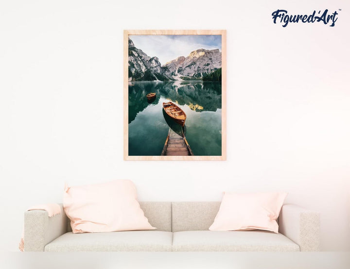 Figured'Art Malen Nach Zahlen Erwachsene Mit Rahmen Boot und Gebirgssee - Paint by Numbers Basteln D