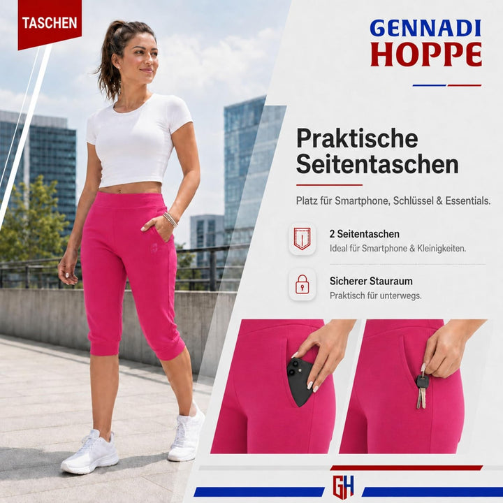 Gennadi Hoppe Damen 3/4 Trainingshose Sporthose Kurze Hose Sport Fitness Jogginghose Shorts Barmuda