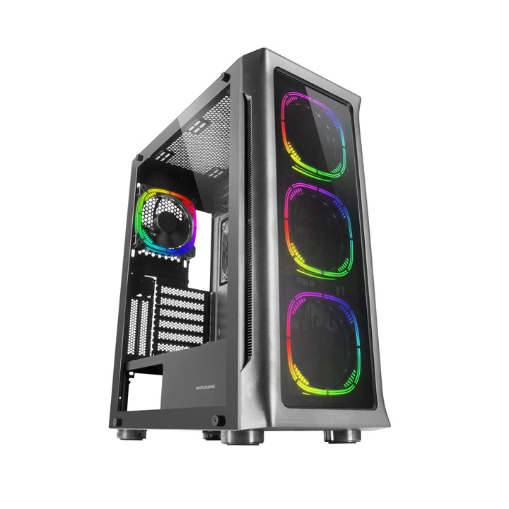 Mars Gaming MC-NEO Schwarz, XXL E-ATX Gaming Tower, Gehärtetes Glas Seiten und Frontfenster, 4X ARGB