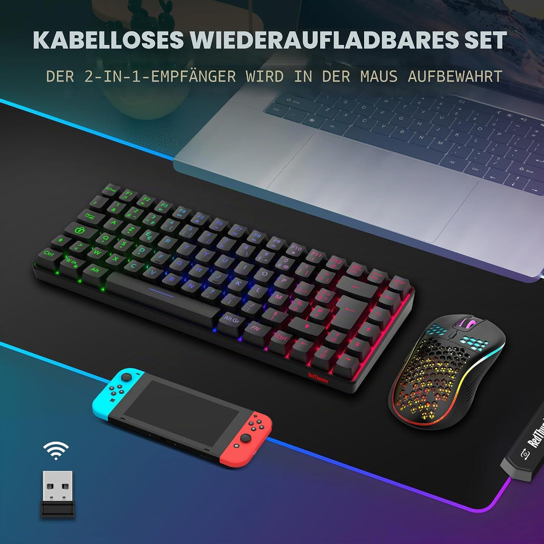 RedThunder K84 Combo USB-Tastatur und -Maus, kabellos, AZERTY, französischer AZERTY, 75 % TKL-Tastat
