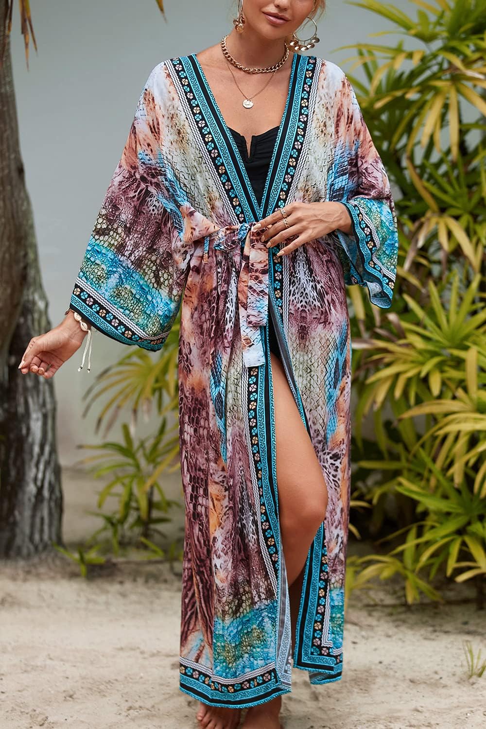 YouKD Damen Bohemian Cardigan Maxikleid Strand Vertuschung Robe Lange Kimono Robs One Size Einheitsg