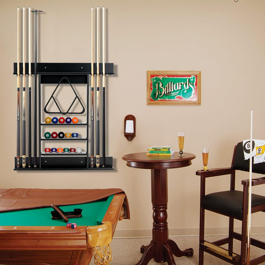 COSTWAY Billard Queue Halter Wandmontage, Wandqueuehalter für 8 Queues, 15 Billardkugeln und 1 Balls