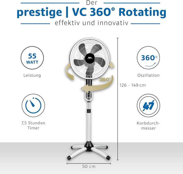 Fakir prestige VC 360° Rotating - Standventilator mit 360° Rotation I Ventilator mit Timer, 3 Geschw