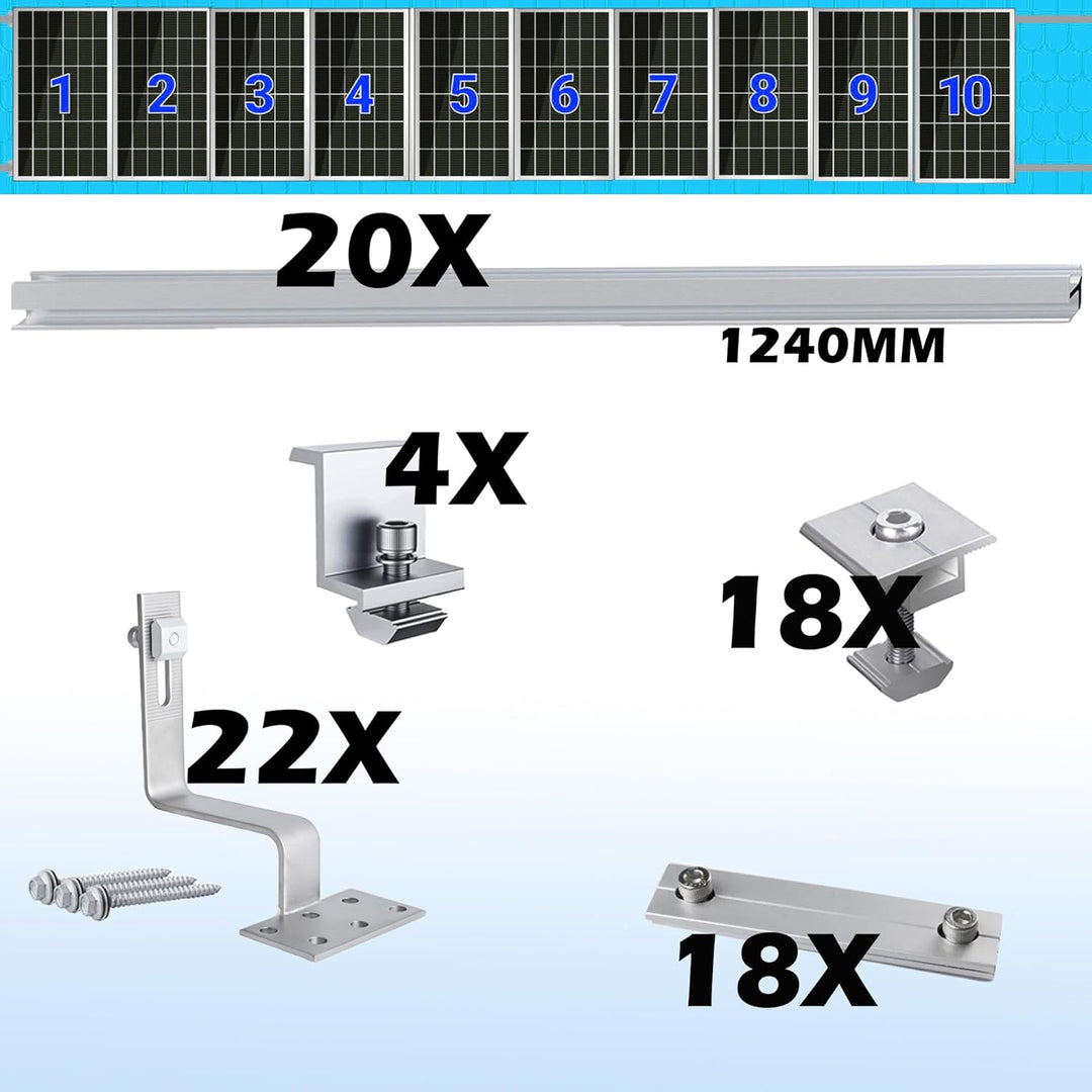 Photovoltaik Solar Halterung Ziegeldach Befestigungssystem 10 Module, Solarmodul Halterung Ziegeldac