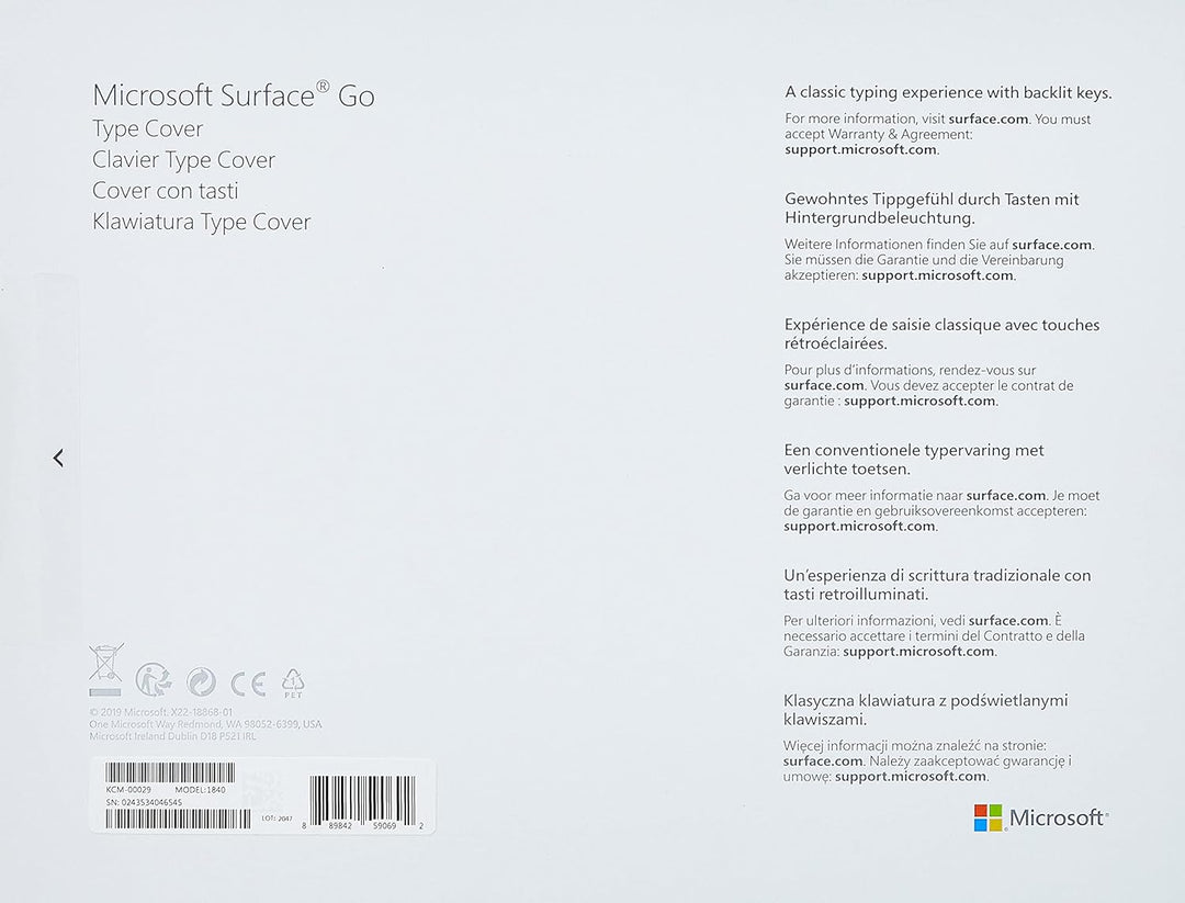 Microsoft Surface Go Type Cover, WLAN, Schwarz Schwarz Single, Schwarz Single