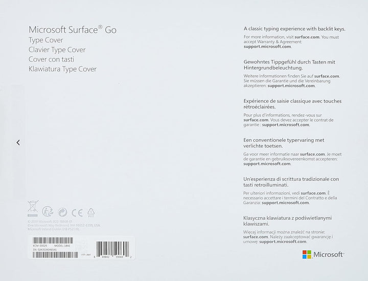 Microsoft Surface Go Type Cover, WLAN, Schwarz Schwarz Single, Schwarz Single