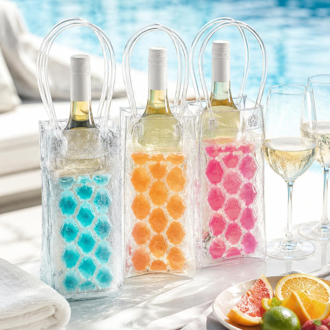 com-four® 4x Flaschenkühler mit Kühlgel - Kühltasche für Weinflaschen und Getränkeflaschen - wiederv