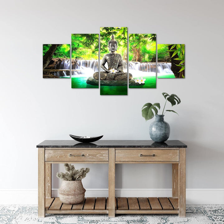 Runa Art Wandbilder Buddha Wasserfall 5 Teilig Bild auf Vlies Leinwand Deko Wohnzimmer Schlafzimmer