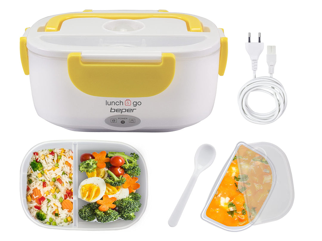 Beper Lunch & Go - Wärmende Lunchbox, tragbarer elektrischer Speisenwärmer, 2 herausnehmbare Behälte