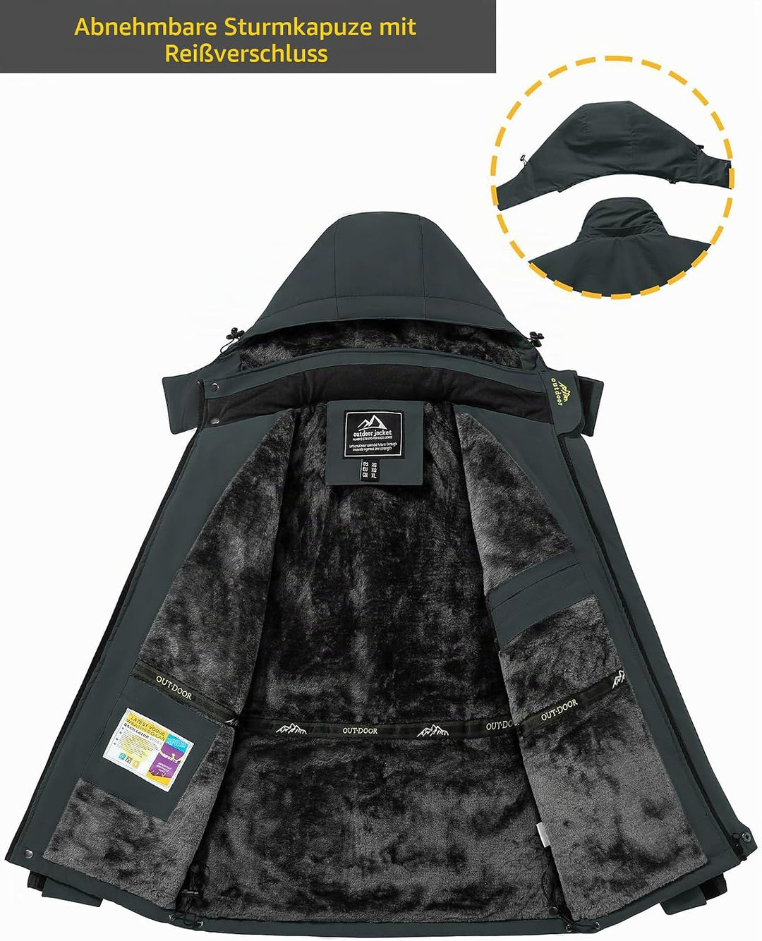 TACVASEN Herren Warme Skijacke Gefütterte Winterjacke Wasserabweisende Funktionsjacke mit Abnehmbare