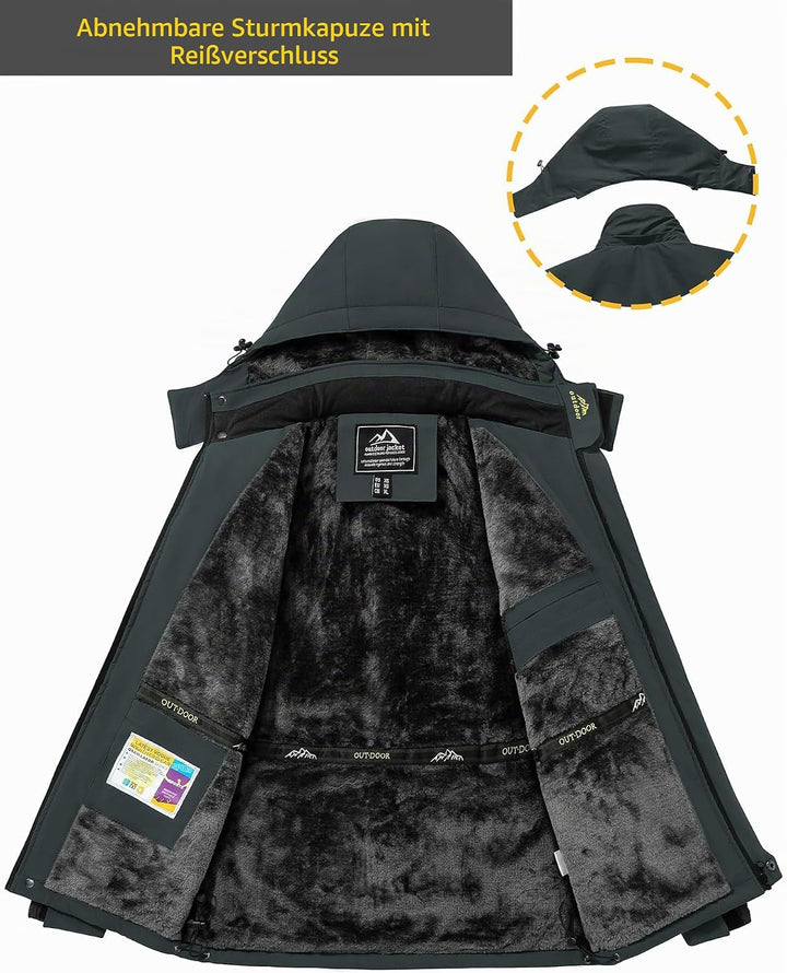 TACVASEN Herren Warme Skijacke Gefütterte Winterjacke Wasserabweisende Funktionsjacke mit Abnehmbare