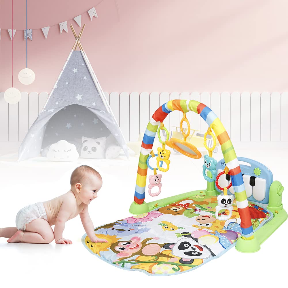 Krabbeldecke für Babys, Spiel- und Krabbeldecke für Babys, Spielmatte mit Spielbogen, Klavierspielma