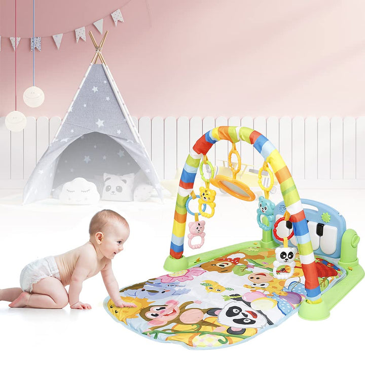 Krabbeldecke für Babys, Spiel- und Krabbeldecke für Babys, Spielmatte mit Spielbogen, Klavierspielma