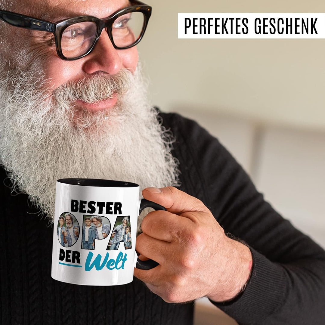 Opa Tasse personalisierbar mit Bild, Bester Opa der Welt, Geschenk personalisiert Grossvater Spruch