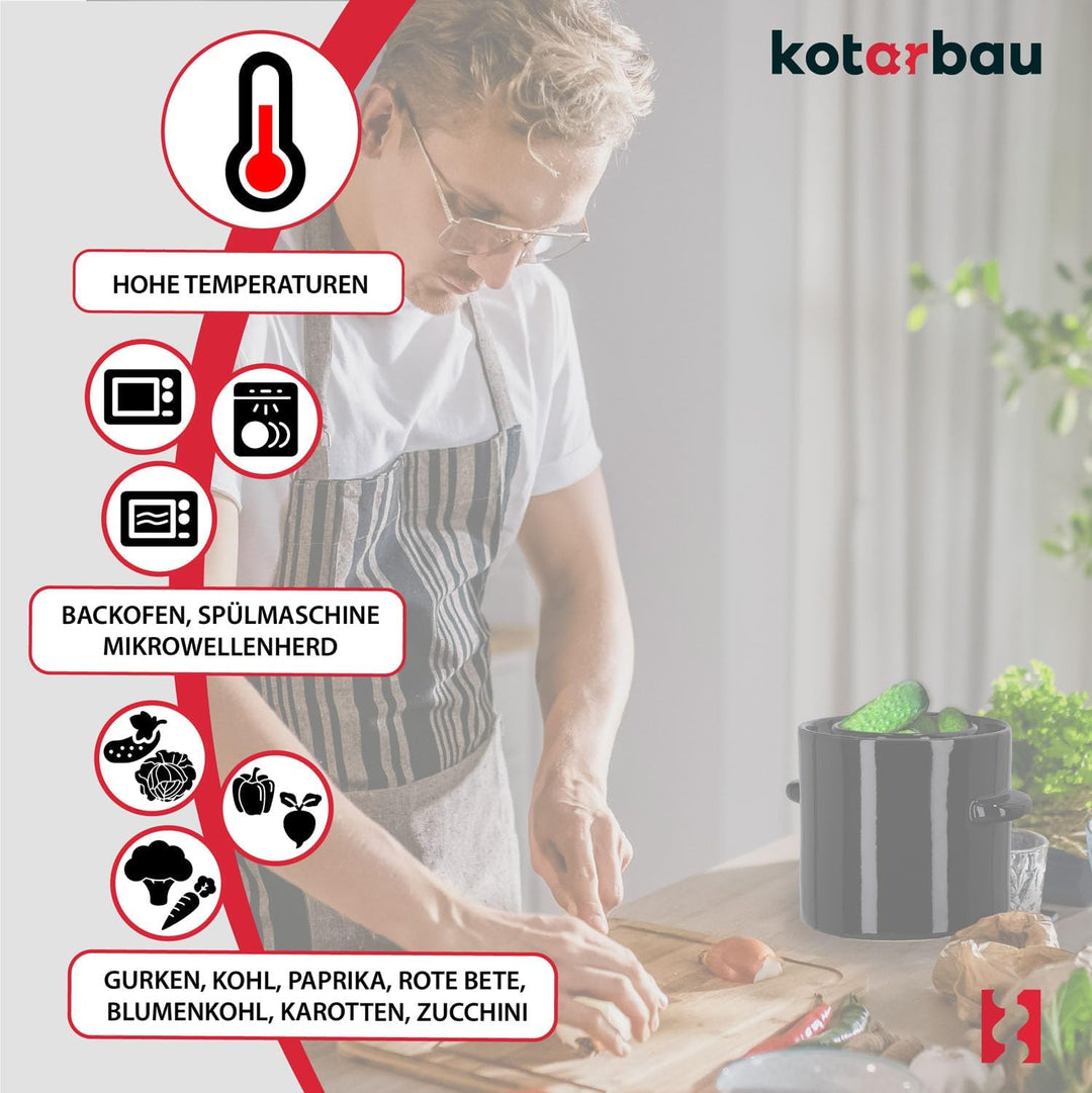 KOTARBAU® Gärtopf Steinzeugtopf Steingut 1,8 l Kimchi Behälter Rumtopf Tontopf Sauerkrauttopf Tontop