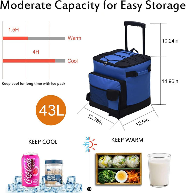 43L Kühltasche Gross Picknicktasche Faltbar Lunchtasche Mittagessen Tasche Thermotasche Isoliertasch