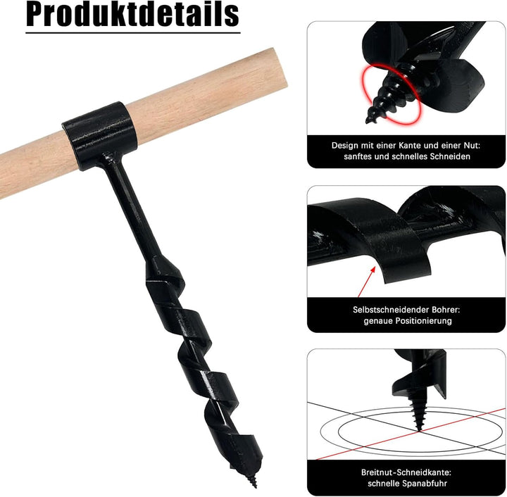 25x260mm Erdbohrer Hand, Handbohrer Holz, Bushcraft Bohrer, Bushcraft Handbohrer, Multifunktionaler