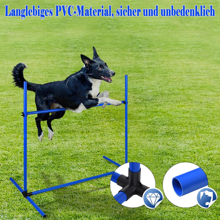 AufuN Hunde Agility Training Set, 4X Höhenverstellbare Hürden + Slalomstäbe inkl. Tragetasche, Profe
