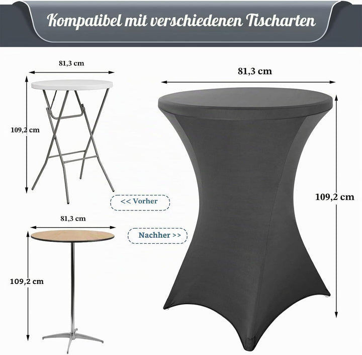 Pesonlook 6er-Set Stretch Stehtisch Husse für Bistrotisch Ø 80-85 cm Elegante,Verstärkung im Fussber